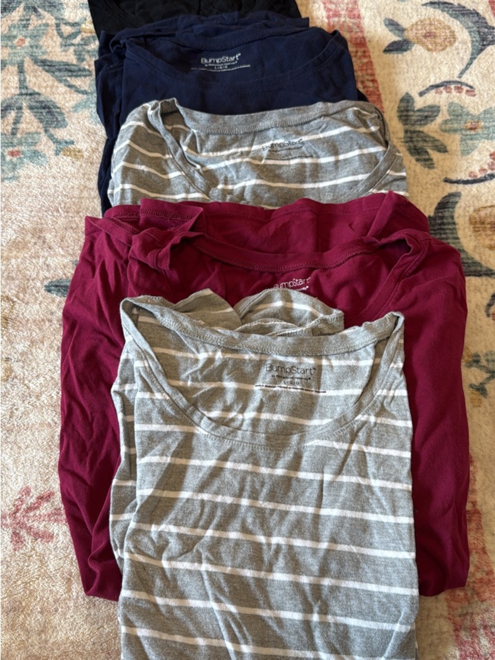 BumpStart maternity tshirt bundle 5 - Gray Stripe, Burgundy, Navy